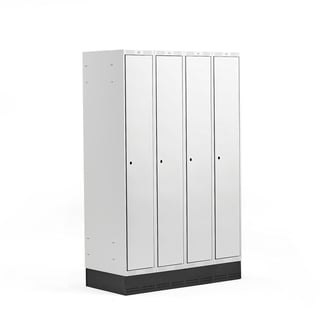 Klädskåp CLASSIC, sockel, 4 sektioner, 1890x1200x550 mm, grå