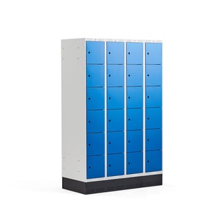 Locker 6-deurs CLASSIC, sokkel, 4 modules, 1890 x 1200 x 550 mm, blauw