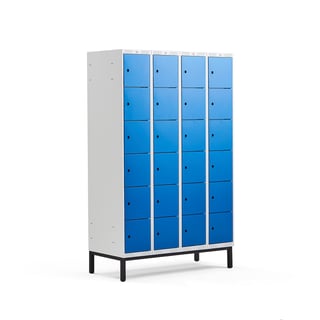 Schließfachschrank CLASSIC mit Beingestell, 4 Module/6 Türen, 1940 x 1200 x 550 mm, blau