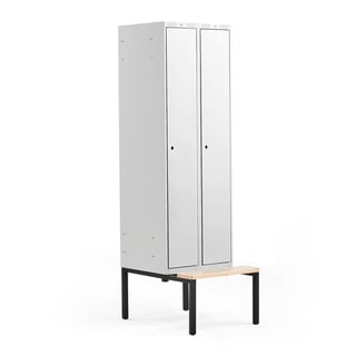 Omklædningsskab CLASSIC, bænkstel, 2 sektioner, 2120x600x550 mm, grå