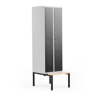 Omklædningsskab CLASSIC, bænkstel, 2 sektioner, 2120x600x550 mm, sort
