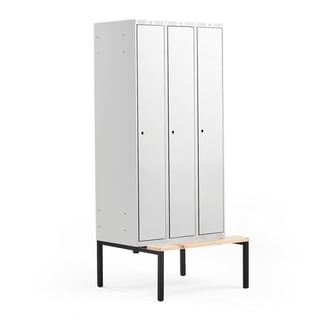Szafa ubraniowa CLASSIC, z ławeczką, 3 moduły, 2120x900x550 mm, szary