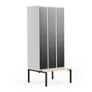 Omklædningsskab CLASSIC, bænkstel, 3 sektioner, 2120x900x550 mm, sort