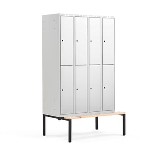 2 door locker CLASSIC, bench seat, 4 modules, 2120x1200x550mm, grey