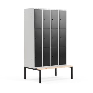 Småromsskap CLASSIC, benkestativ, 4 seksjoner, 12 dører, H2120 B1200 D550 mm, svart