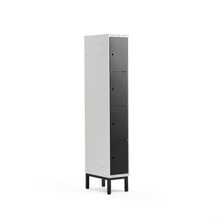 Locker 4-deurs CLASSIC, potenframe, 1 module, 1940 x 300 x 550 mm, zwart