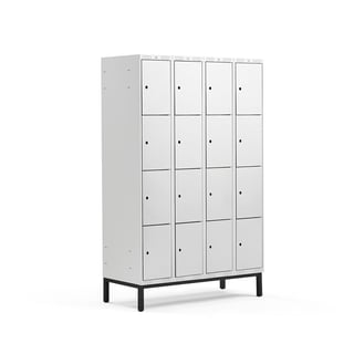 Schließfachschrank CLASSIC mit Beingestell, 4 Module/4 Türen, 1940 x 1200 x 550 mm, grau