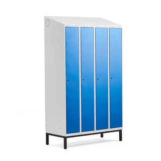 Spind CLASSIC mit Beingestell, 4 Module, 2100 x 1200 mm, blau