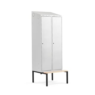 Szafa ubraniowa CLASSIC ze skośnym daszkiem, z ławeczką, 2 moduły, 2290x800x550 mm, szary