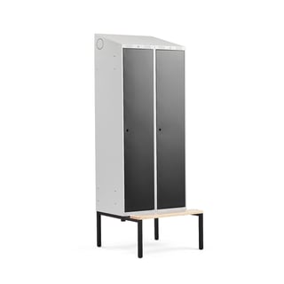 Klädskåp CLASSIC, sluttande tak, bänk, 2 sektioner, 2290x800x550 mm, svart