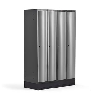 Pukukaappi CURVE, sokkeli, 4 osaa, 4 ovea, 1890x1200x550 mm, vaaleanharmaa