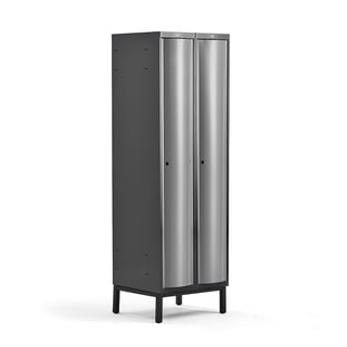 Clothes locker CURVE, leg frame, 2 x 1 doors, 1940x600x550 mm, grey
