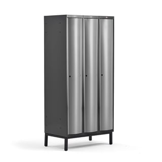 Šatňová skrinka CURVE, na nožičkách, 3 sekcie, 1940x900x550 mm, šedá