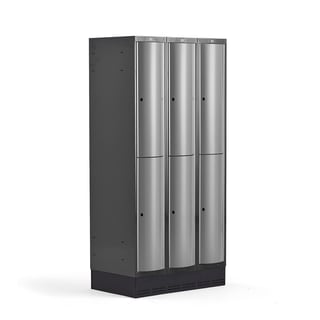 Riidekapp CURVE, 6 ust, soklil, 1890 x 900 x 550 mm, hall