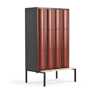Pukukaappi CURVE, penkki, 4 osaa, 12 ovea, 2120x1200x550 mm, punainen