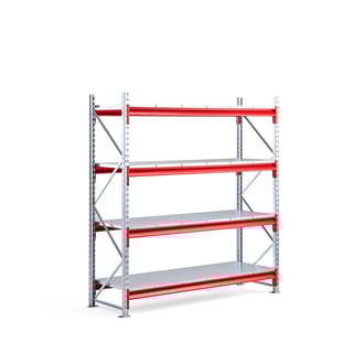 Weitspannregal / Schwerlastregal TOUGH, Basismodul, 2000 x 1900 x 600 mm, 4 Böden Stahl