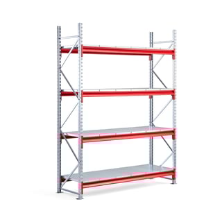 Lagerreol TOUGH, grunnseksjon, H2500 B1900 D600 mm, 4 hyller i stål