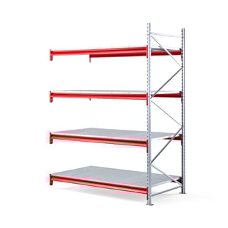 Lagerhylla TOUGH, påbyggnadssektion, 2500x1850x1000 mm, 4 plåthyllplan