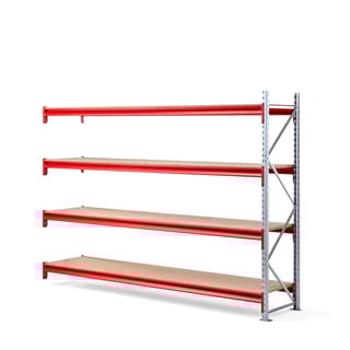 Widespan shelving TOUGH, add-on unit, 2000x2750x600 mm, 4 wooden shelves
