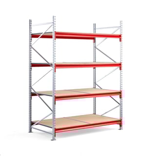 Skladový regál TOUGH, základná sekcia, 2500x1900x1000 mm, 4 drevené police