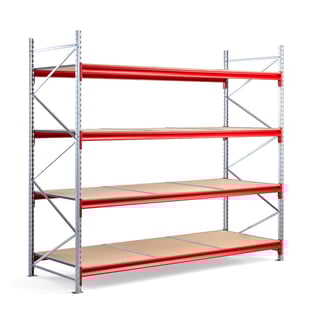 Lagerreol TOUGH, grunnseksjon, H2500 B2800 D1000 mm, 4 hyller i tre