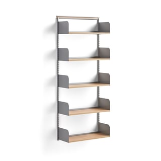 Hyllsystem SHAPE, grundsektion, laminathyllplan, 1951x800x300 mm, silver/björk