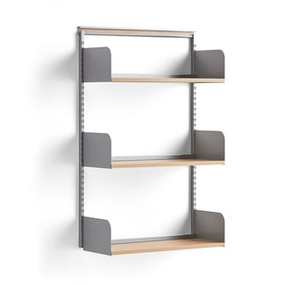 Reol SHAPE, vægmonteret, grundsektion, laminathylder, alu/birk, 1237x800x300 mm