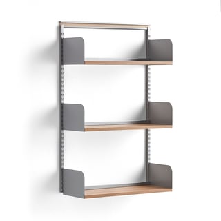Sienas plaukti SHAPE, bāzes sekcija, lamināta plaukti, 1237x800x300 mm, alumīnija/ozolkoka
