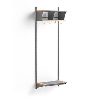 Cloakroom unit JEPPE with 2 cubbys, basic unit, 1790x600x310 mm, alu/birch