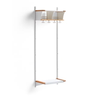 Cloakroom unit JEPPE with 2 cubbys, basic unit, 1790x600x310 mm, white/oak