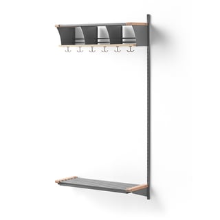 Klädfack JEPPE, påbyggnadssektion, 3-fack, 1790x900x300 mm, björk/silver