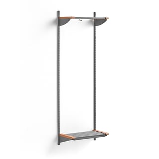 Cloakroom unit JEPPE with hat shelf, basic unit, 1790x600x310 mm, alu/oak