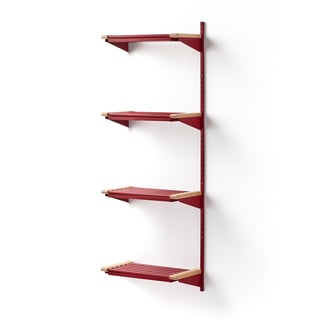 Cloakroom unit JEPPE with 4 shoe shelves, add-on unit, 1790x600x310 mm, red/birch