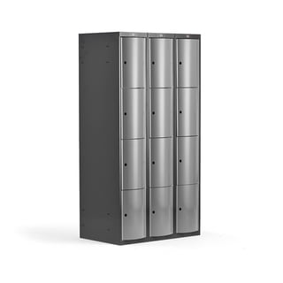 Schließfachschrank CURVE, 3 Module/12 Fächer, 1740 x 900 x 550 mm, silbergrau