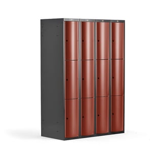 Småfacksskåp CURVE, 4 sektioner, 12 fack, 1740x1200x550 mm, röd metallic