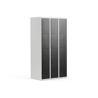 Lokerokaappi CLASSIC, 3 osaa, 6 ovea, 1740x900x550 mm, musta