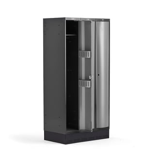Riidekapp CURVE, 3 ust, soklil, 1890 x 900 x 550 mm, hall
