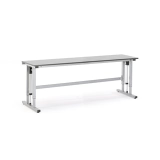 Höj- och sänkbart arbetsbord MOTION, 300 kg, 2500x600 mm, ljusgrå