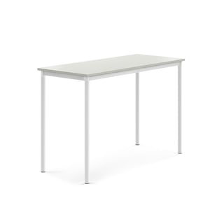 Bord SONITUS, L1400 B600 H900 mm, stativ hvitt, lyddempende høytrykkslaminat, grå