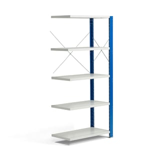 Riiul MIX, lisaosa, 1740 x 805 x 400 mm, 5 plaati, 150 kg, sinine/ hall