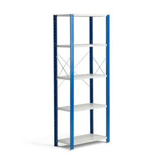 Policový kovový regál MIX, základná sekcia, 2100x800x500 mm, modrá, šedá