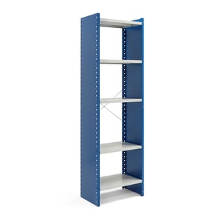 Shelving MIX, basic section, 2100x660x400 mm, closed end frame, blue, grey