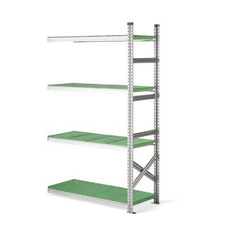 Galvanised food shelving TRANSFORM, add-on unit, 1972x1200x500 mm, green