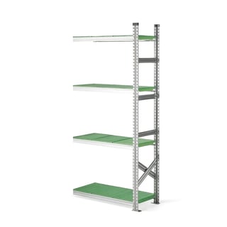 Galvanised food shelving TRANSFORM, add-on unit, 1972x900x400 mm, green