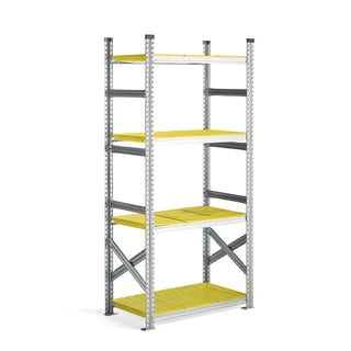 Galvanised food shelving TRANSFORM, basic unit, 1972x900x500 mm, yellow