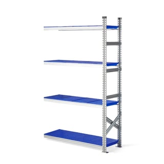Galvanised food shelving TRANSFORM, add-on unit, 1972x1200x400 mm, blue