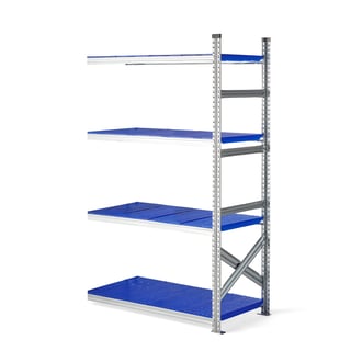 Galvanised food shelving TRANSFORM, add-on unit, 1972x1200x600 mm, blue