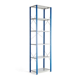 Reol MIX, grundsektion, 3000x800x600 mm, blå, grå hylder