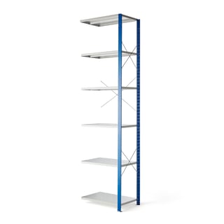 Reol MIX, påbygningssektion, 3000x800x600 mm, blå, grå hylder