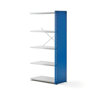 Hyllställ MIX, påbyggnadssektion, 1740x830x400 mm, täckta gavlar, blå, ljusgrå hyllplan